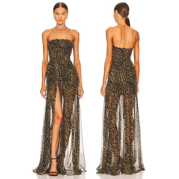 Retrofete Nicole Maxi Dress Strapless Silk Party Formal Statement Tiger Stripe S - Picture 1 of 12